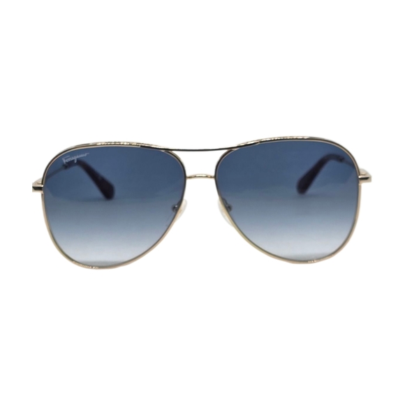 Salvatore Ferragamo Gold Frame Blue Lens Sunglasses - Picture 1 of 7